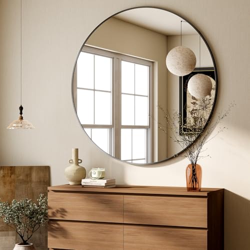 Image of HARRITPURE 48 Inch Round Mirror Black Circle Bathroom Mirror