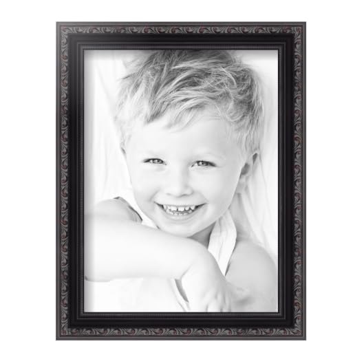 ArtToFrames 9x12 Inch Black Picture Frame, This 1.2500 Inch Custom Wood Poster Frame is Black with Beads - Comes with Foam Backing 3/16 inch and Regular Glass (FBPLD10188-9x12)