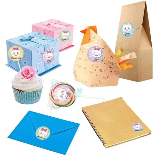 Image of Alokik Enterprise 500 Pcs Thank You Cat Watercolor Sticker Round Thank You Cat Adhesive Sticker for Small Business Wedding Supplies Packing Stickers Gift Wrap (500 in 1 Decorative Stickers Roll)