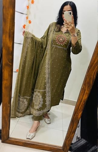 Image of ANNI DESIGNER Viscose Kurta for Women | Kurti Set Woman | Kurta with Pant & Dupatta | Straight Embroidered Suit | Ethnic Indian Outfit Office Party Traditional Clothing Fashion Style Premium Wear Look