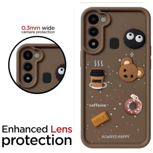 Image of Bintage Cute Fun Taddy Cartoon 3D Ball Bear Milk Donut Coffee Cup Silicon Case Full Body & Camera Protection Back Cover Compatible for Tecno Spark 8c - Brown