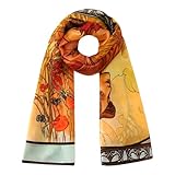 Hamzah Fular de Seda Natural Estampado – Pañuelo 180x65 cm Diseñado en España, Inspirado en Arte de Alphonse Mucha (Verano)