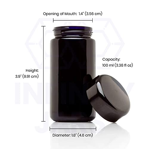 Infinity Jars 100 Ml (3.3 Fl Oz) Tall Black Ultraviolet Refillable Empty Glass Screw Top Jar #TOP6