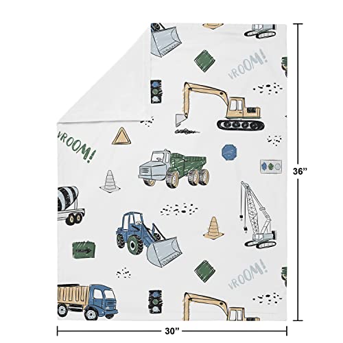 Image of Sweet Jojo Designs Construction Truck Boy Blanket Receiving Security Swaddle for Newborn or Toddler Nursery Car Seat Stroller Soft Minky - Grey Yellow Black Blue and Green Transportation