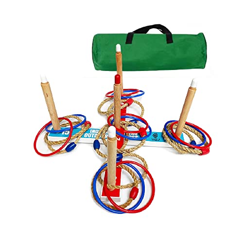 YGJ Anillas Juego de Lanzamiento, Juego para Exterior e Interior ,Celebraciones Familiares, Fiestas (10 Anillos de Plástico y 10 Anillos de Cuerda) Cover