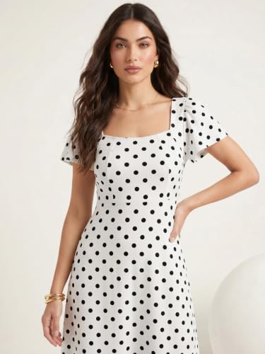 Image of Selvia Women's Polka Dot Short Sleeve Midi Western Dress