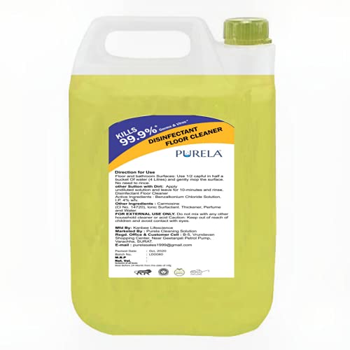 Image of floor cleaner liquid, Kills All Germs & Viruses To Makes Surfaces Safe & Remove Tough Stains, Bathroom Surface Cleaning Liquid, Disinfectant & Insect Repellent - 5 Liter (Lemon) (Lemon)
