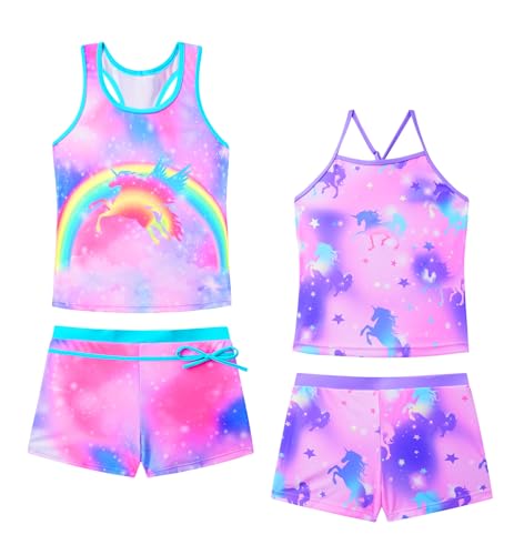 Image of Akokvlar Girls Two Piece Bathing Suit Swimsuit Tankini Swimwear with Boyshort