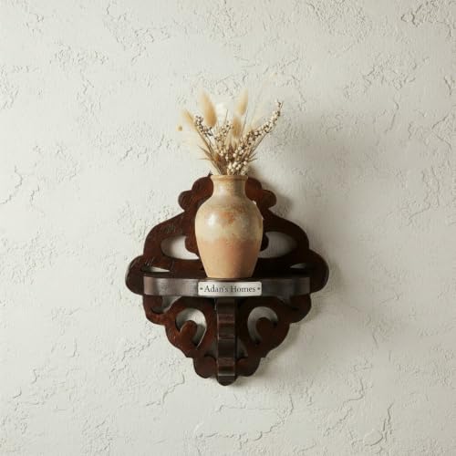 Image of Adan's Homes Shelf Wooden Wall Mounted Walnut Color 23 x 20 X 11 CM Pack of One French Country Style Elegantly Floral Hand Crafted for Home and Office Decor AHSLF28BR