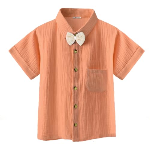 Image of Bold N Elegant Kids Linen Solid Shirt & Shorts Co-Ord Set|Stylish Party Short-Sleeve Shirt With Bow & Comfy Shorts|Cool & Comfortable Summer Wear