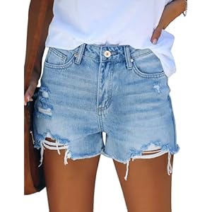 Roskiky Jeans Damen High Waist Ripped Stretch Denim Hot Pants Jeans Shorts Damen