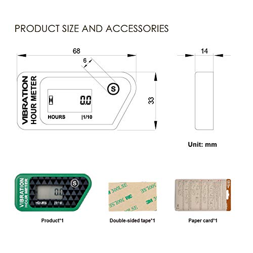 Jayron JR-HM016B LCD Wireless Digital Hour Meter Gauge Vibration Activated,Waterproof Design,for All Vibrating Machine,Air Compressor,Generator,Jet ski,Lawn Mower, Motorcycle,Chainsaw