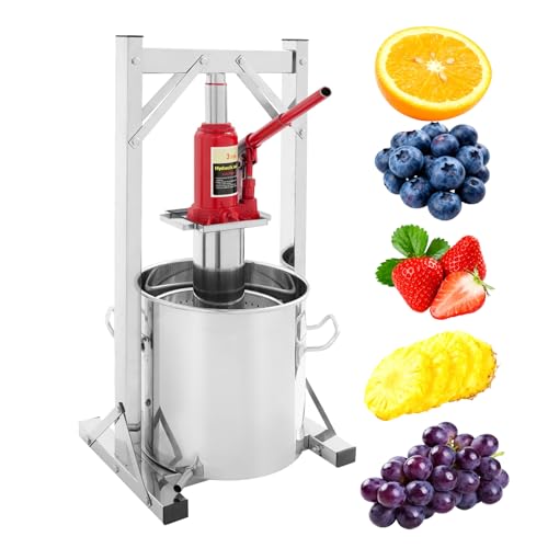 Fridgestea Prensa de frutas de 12 litros, hidráulica de acero inoxidable, exprimidor de vino, exprimidor manual, para zumo, sidra, vino, aceite de oliva, queso