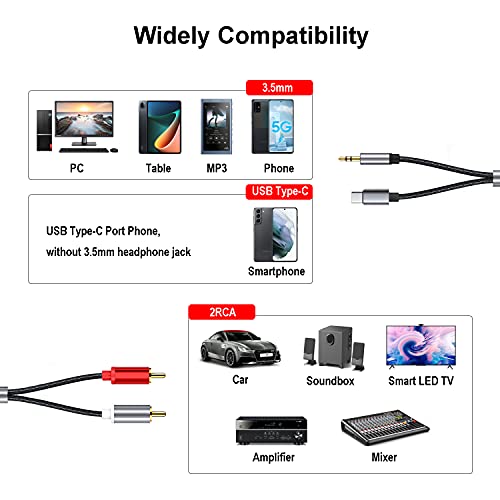 Qunfeng Usb-C/3.5Mm To Rca Audio Cable,2 In1 Usb Type-C/3.5Mm To 2 Male Rca Stereo Jack Y Cable With Dac Chip For Smartphone,Tablet,Hdtv,Mp3 Player,Pc,Laptop(4.6Ft) #TOP2