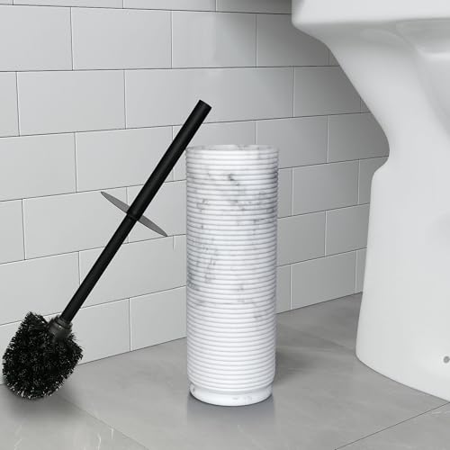 Image of Contemporary Ribbed Design Resin Toilet Holder and Brush Set for Bathroom, Stylish and Durable Cleaning Tool with Modern Design, Compact for Efficient Cleaning