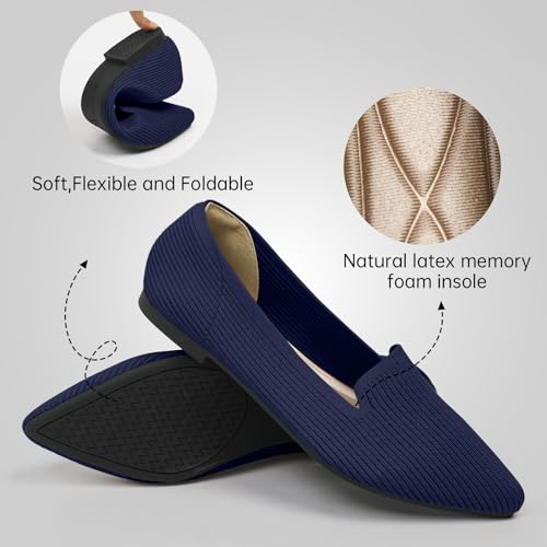 Image of TINGRISE Women's Flats Shoes Pointed Toe Knit Washable Ballet Comfortable Dressy Work Flat