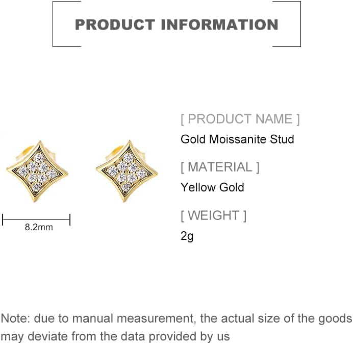 14K Gold Post Stud Earrings for Women,Dainty Pave Moissanite Rhombus Earrings,Fashion Jewelry Gift for Her - Image 2