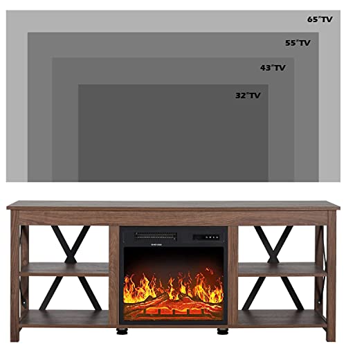 Aodailihb Farmhouse Metal And Wood Tv Stand With Fireplace For Tv's Up To 65" Universal Tv Stands For Living Room Storage Cabinets And Shelves Entertainment Center Tv Table (With Fireplace, Brown) #TOP5