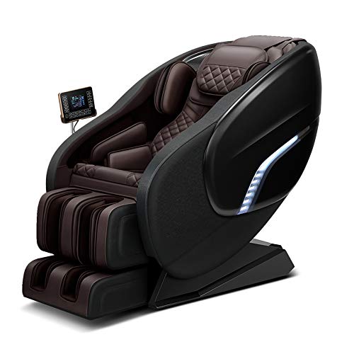 137cm SL-Track-Massagestuhl Ganzkörper Zero Gravity Recliner 4D-Roboter Hände Taillenheizung mit Bluetooth-Lautsprecher, Fußbad-Knetung,Schwarz