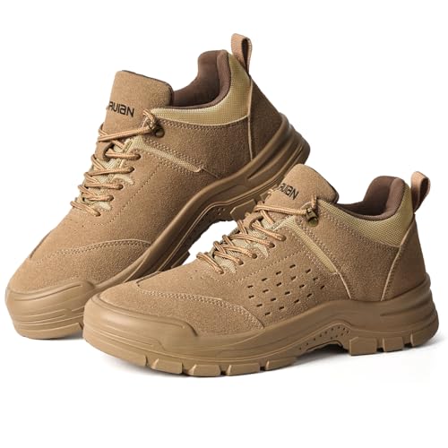 Image of Furuian Steel Toe Shoes for Men Comfortable Lightweight Work Shoes for Men Low Top Steel Toe Safety Puncture Proof Slip Resistant Construction Shoe Brown