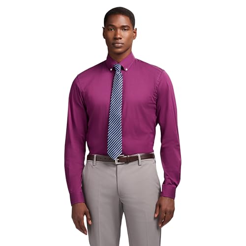Izod Men's Slim Fit Dress Shirt Long Sleeve Wrinkle Free Stretch Button Down Collar, Imperial Purple, 14-14.5 32