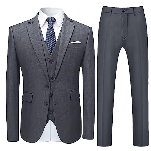 Costume 3 pièces gris homme taille M avec veste de mariage classique gilet et pantalon