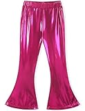 Noomelfish Girls Metallic Flare Leggings Pants Kids Yoga Disco Dance Bell Bottoms, Hot Pink, Size 7-8 Years