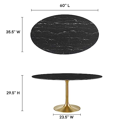 Image of Modway Lippa Oval 60 inch Artificial Marble Mid-Century Modern Dining Table, Gold Black