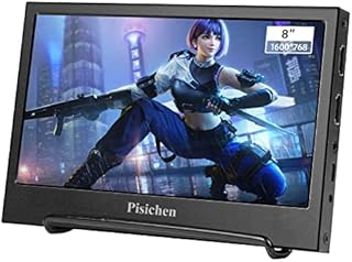 Small Monitor- Pisichen 8 Inch Portable Monitor HD 1600X768 Mini Gaming Display, HDMI/USB/DC/Audio Input, 5ms, Built-in Speakers, External Screen for PC PS3 PS4 Xbox360 Computer Raspberry Pi