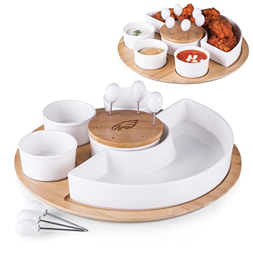 PICNIC TIME unisex adult NFL Symphony Appetizer Serving Tray Set, Natural Wood, 14 x 12 4 US