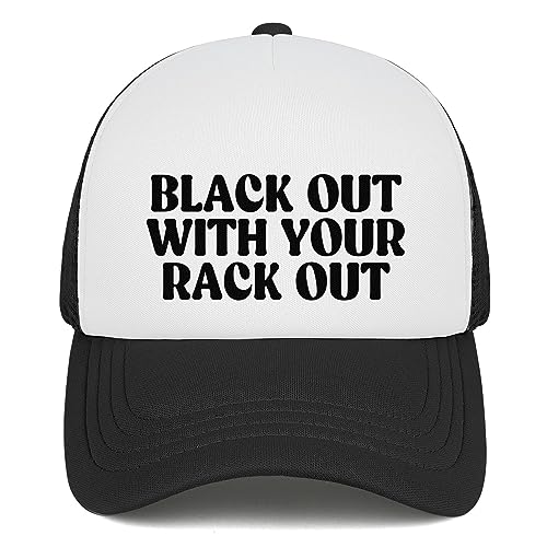 Ozrhuve Funny Trucker Hat Black Out with Your Rack Out Hat Gag Gifts Men Women Snapback Baseball Cap