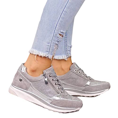 Minetom Femme Chaussures De Sport PU Chaussures De Course Running Baskets Outdoor Fitness Gym Fermeture Éclair Sneakers A Gris 39 EU