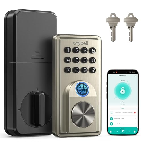 Smart Door Lock, ANYBELL Fingerprint Door Lock Keyless Entry with Electronic Keypad Deadbolt, App Control, Auto Lock, Biometric Lock for Front Door, Hotel & Office