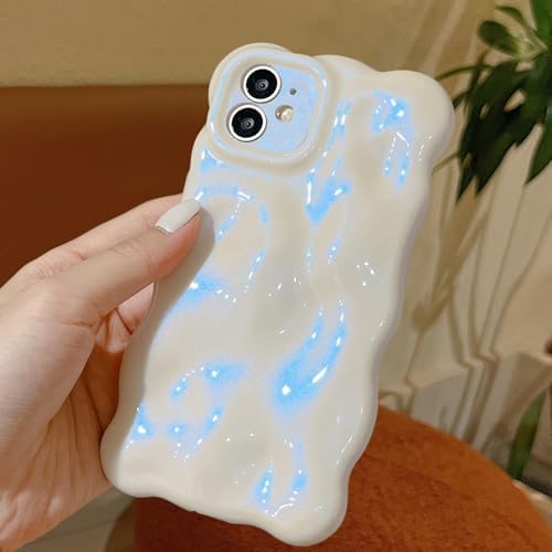 UEEBAI Case for iPhone 15 Pro Max 6.7 inch, Cute Solid Color Curly Wave Shape Shockproof Soft TPU Bumper Phone Case, Candy Color Water Ripple 3D Silicone Slim Pretty Case Non-yellowing Cover, Pearl