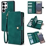 TwoHead for Samsung Galaxy S25 Ultra Wallet Case with Card Holder, Detachable Magnetic Phone Case for S25 Ultra,PU Leather All-Round Protective Phone Case Wallet with Wrist Strap(6.9 in,Dream Green)