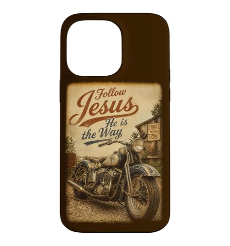 Follow Jesus He is the Way Christian Motorcycle Vintage �X�}�z�P�[�X iPhone 14 Pro Max �p