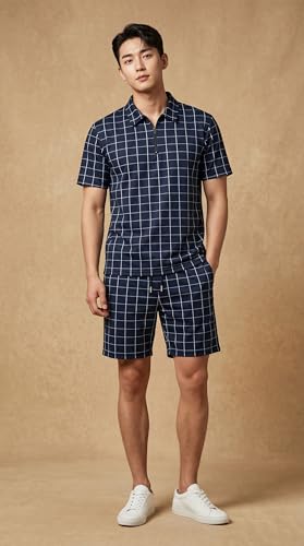 Image of Men's Printed Zip Polo Neck T-Shirt with Half Short Pant Co-ord Set Fabric, Stylish Printed Design, Comfortable Regular Fit