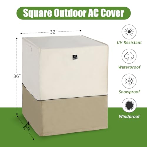 IDAND Air Conditioner Cover for Outside Units with Upgraded Waterproof Fabric, Durable 600D AC Cover for Outdoor Air Conditioner Protection, Fits up to 36W x 36D x 39H Inch Beige