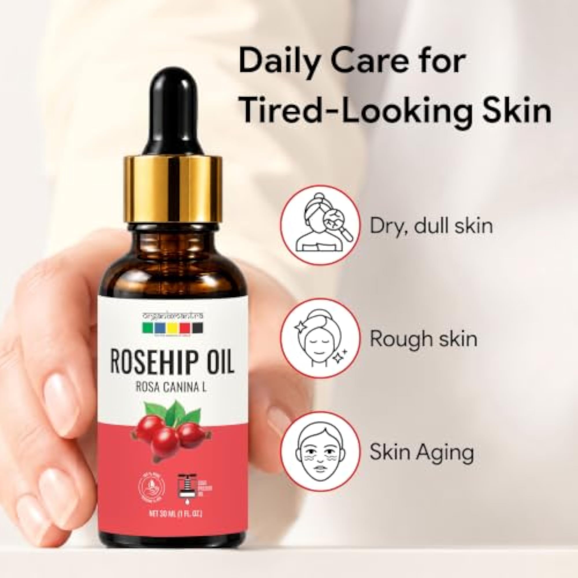 Rosehip Seed Body Oil for Face Wrinkles, Fine Lines, 30ML
