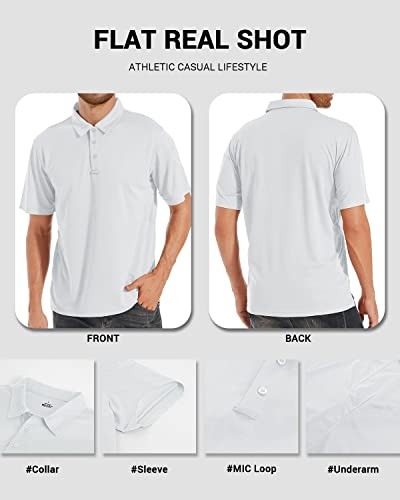Polu Men's Golf Shirts Short Sleeve Athletic Work Polo Casual Tennis T-Shirt Outdoor Performance Top White M #TOP3
