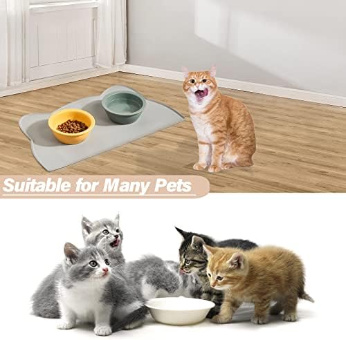 Silicone Cat Feeding Mat, Foldable and Washable Pet Feeding Mat Non slip Silicone Food Mat for Small Pets Dogs Cats-Grey