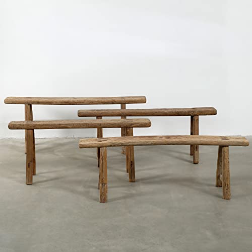 Artissance Handmade Wooden Entryway Bench, Vintage Noodle Bench for Living Room, Bedroom, or Entryway, End of Bed Bench, Weathered Natural Wood Bench Indoor Farmhouse Decor