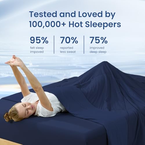 Image of Cozy Bliss Cooling Comforter King Size, Cooling Blankets for Hot Sleepers and Night Sweats, Dark Blue Summer Comforter for King Size Bed, Breathable Soft Lightweight Silk Smooth