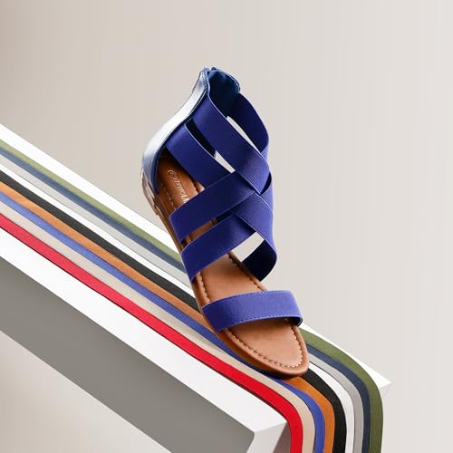 Image of DREAM PAIRS Women's Elastic Ankle Strap Sandals Gladiator Strappy Low Wedges Sandals