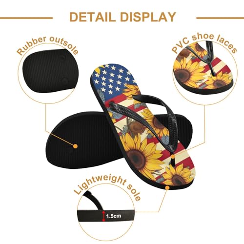 Women Beach Summer Casual Flip Flop Sunflower American FlagQuick Dry Sandals Slipper for Men 214B25302