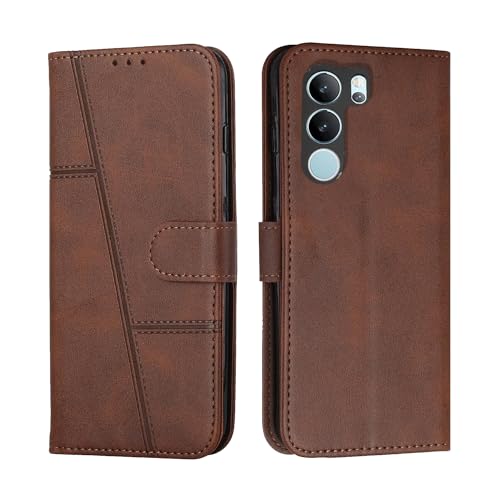 Image of for Vivo V29 Pro 5G / Vivo V29 5G Flip Cover Leather Finish | Inside TPU with Card Pockets | Wallet Stand | Complete Protection Flip Case Brown