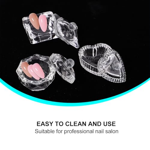 3 piezas tazas de cristal para arte de uñas con tapa miniatura 7