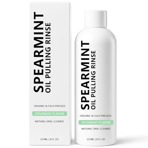 Spearmint Oil Pulling Rinse, Cold-Pressed Coconut Oil for Whitening Teeth Mouthwash, 237ML-8 FL.OZ Powerful Organic Peppermint Oil Maintain Gum Health & Oral Cleaner & Freshness Breath, Mint (1)