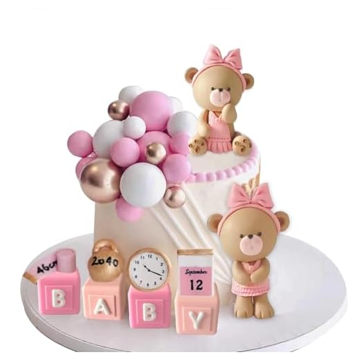 Bear Cake Toppers Balls Cake Decorations with BABY Letters for Baby Shower Gender Reveal Bear Themed Birthday Party Supplies (Girl)