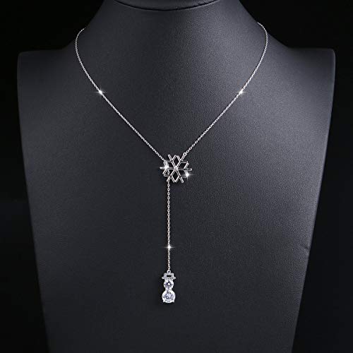 925 Sterling Silver Lone Chain WInter Cute Snowflake Snowman Y Shaped Lariat Necklace Merry Christmas Jewelry for Women Girls Teens - Image 5